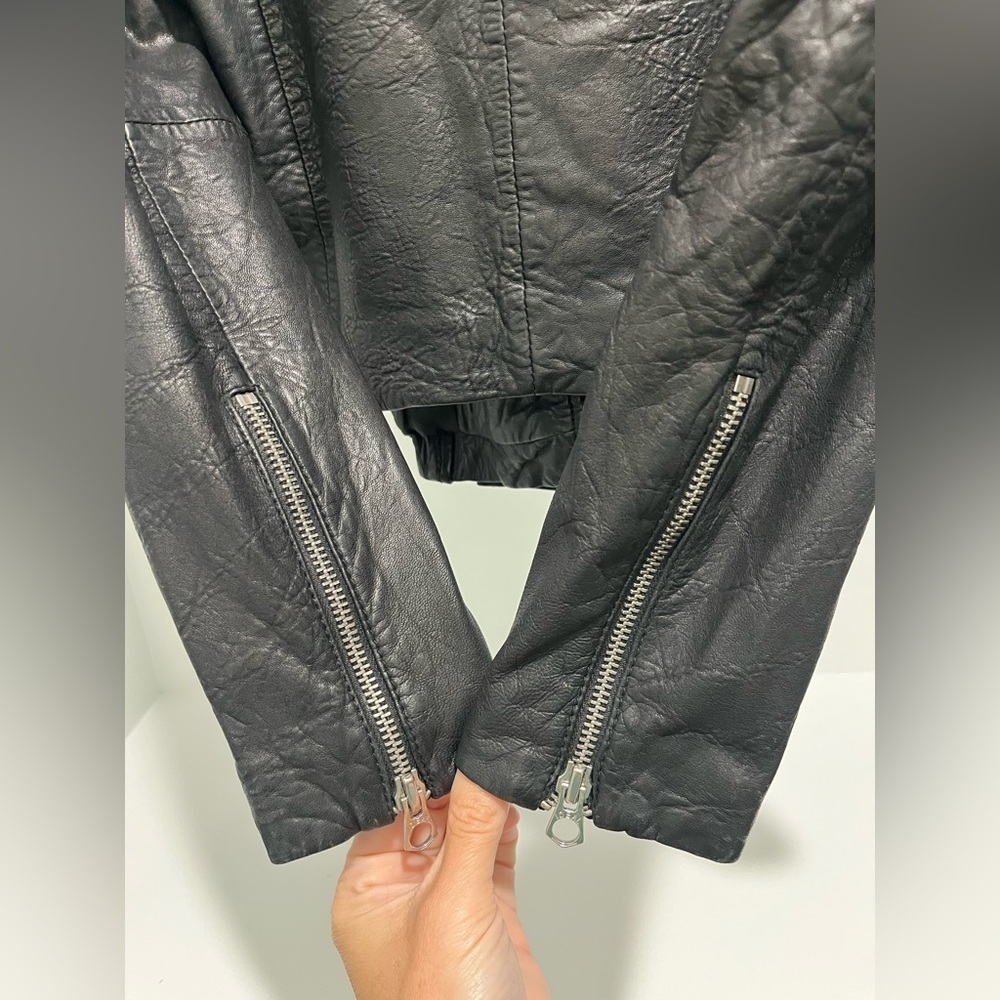 Madewell The Washed Leather Motorcycle Jacket in true black buttery soft XXS NEW - Picture 12 of 17